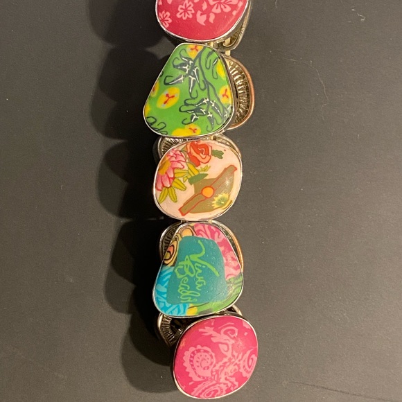 FIMO clay bracelet, bright colors set in silver metal with elastic - Picture 6 of 7